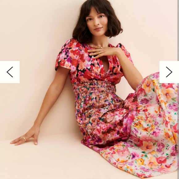 Anthropologie Kachel Mixed Floral Print Long Dress Pink & Red Tiered Cotton, XL - Picture 4 of 4